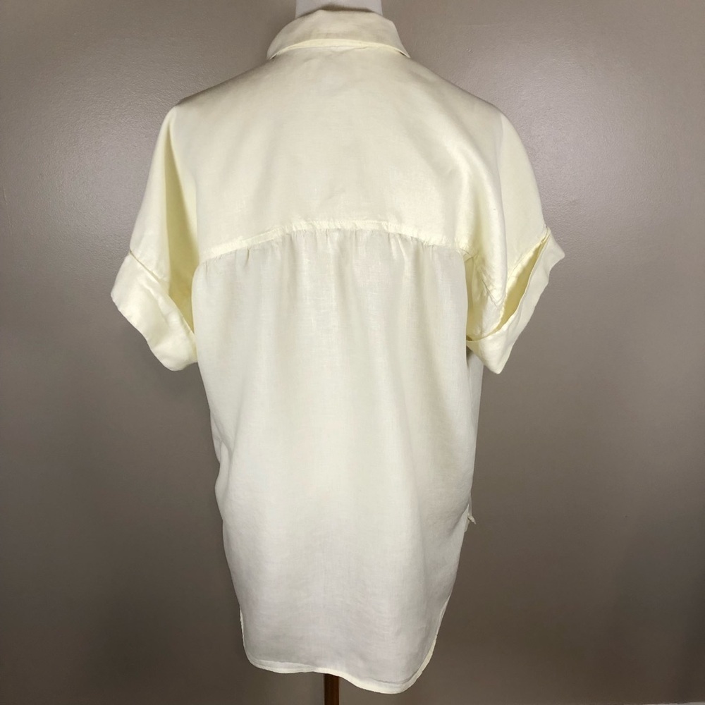 J. Crew 100% Irish Linen Light Yellow Relaxed Button-Up Short Sleeve Shirt Sz S - Picture 3 of 10